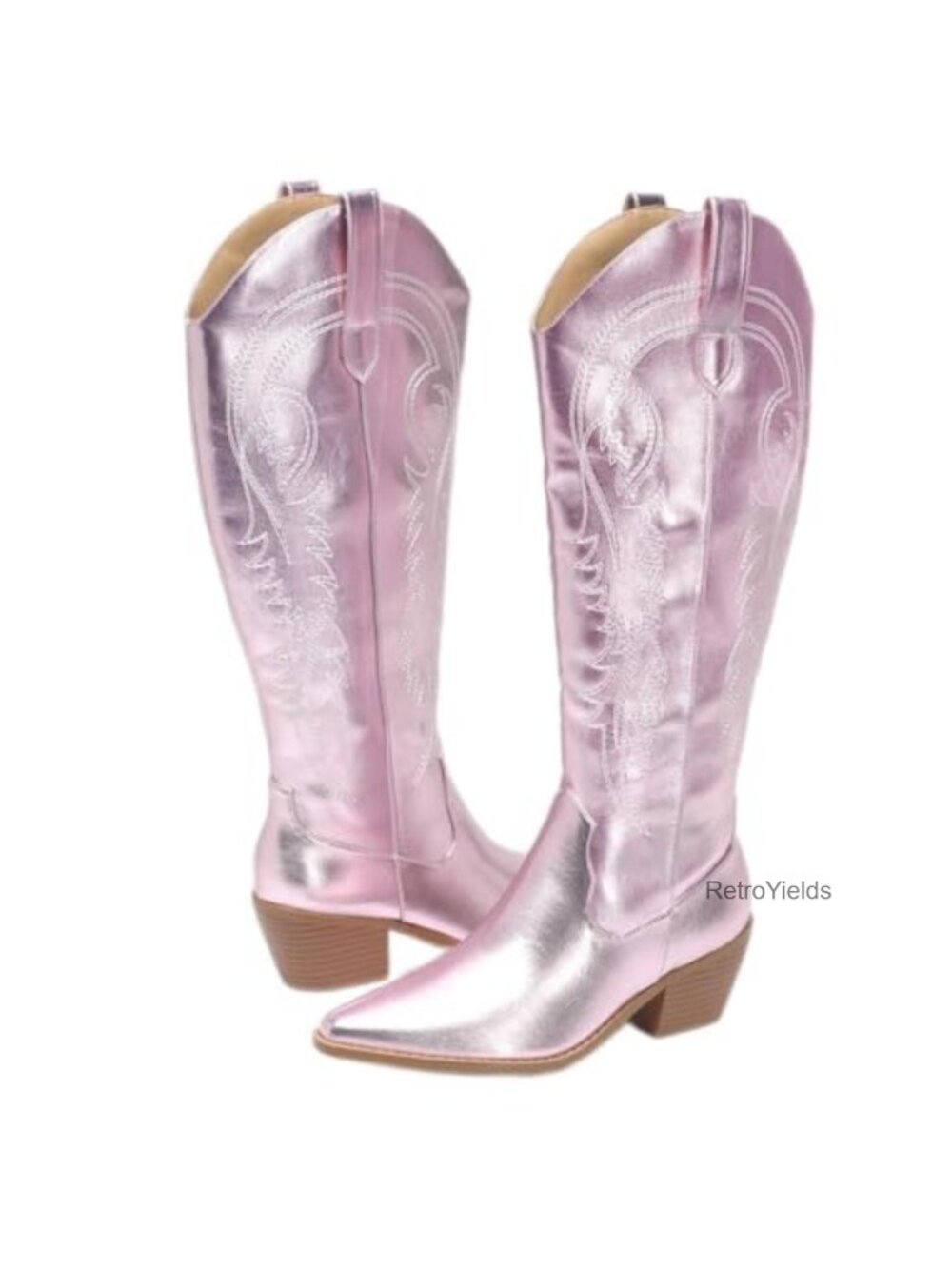 Western Cowboy Boots Pointed Toe Knee High Pull On Zipper Leather Suede